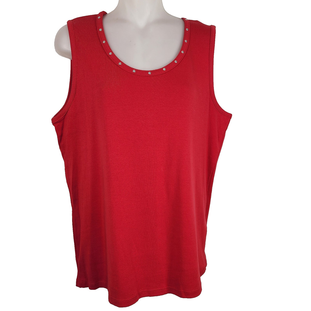 Rafaella Women 2 Piece Knit Cardigan Tank Set Studded 3/4 Sleeve Red Size Large - Picture 4 of 14